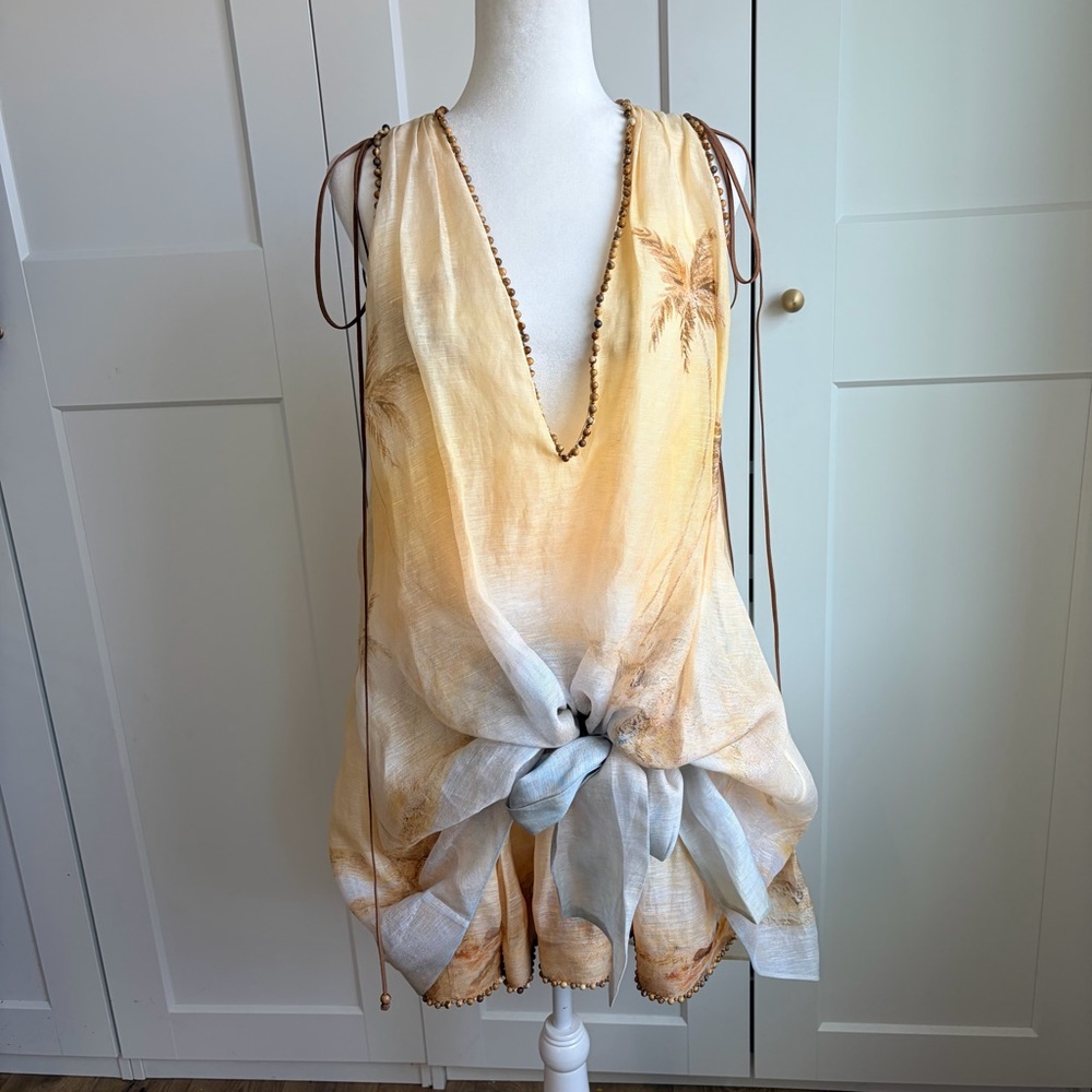 Zimmermann Balance Plunge Mini Dress in Yellow Seascape | 2/US8 - Picture 9 of 16